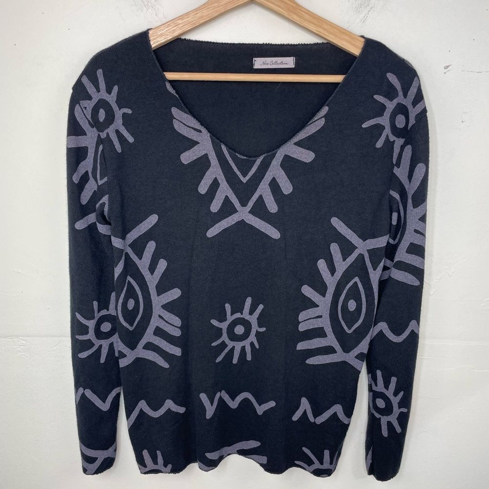 New Collection Italy Angora Blend Pullover Light Sweater tight Knit Abstract S/M